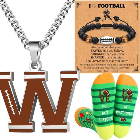 Football Gifts Set A-Z Letter Football Necklace for Men Novelty Football Socks&Football Bracelets for Football Lovers in Saudi Arabia