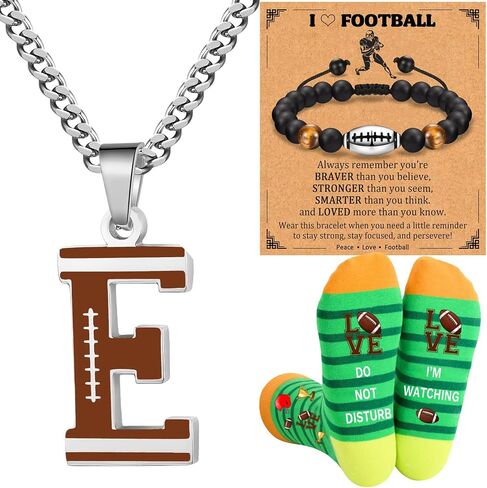 Football Gifts Set A-Z Letter Football Necklace for Men Novelty Football Socks&Football Bracelets for Football Lovers in Saudi Arabia