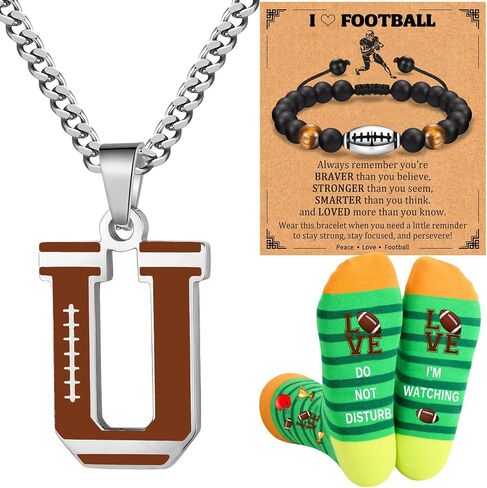 Football Gifts Set A-Z Letter Football Necklace for Men Novelty Football Socks&Football Bracelets for Football Lovers in Saudi Arabia
