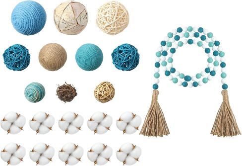 20 Pieces Decorative Balls for Bowls, Assorted Decorative Balls Set, Bowl Decorative Filler and 58 Inches Wood Bead Garland with Tassels for Vase Bowl Filler Table Decoration in Saudi Arabia