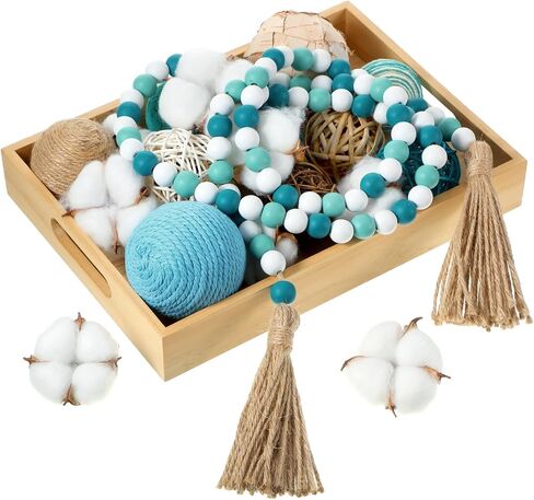 20 Pieces Decorative Balls for Bowls, Assorted Decorative Balls Set, Bowl Decorative Filler and 58 Inches Wood Bead Garland with Tassels for Vase Bowl Filler Table Decoration in Saudi Arabia