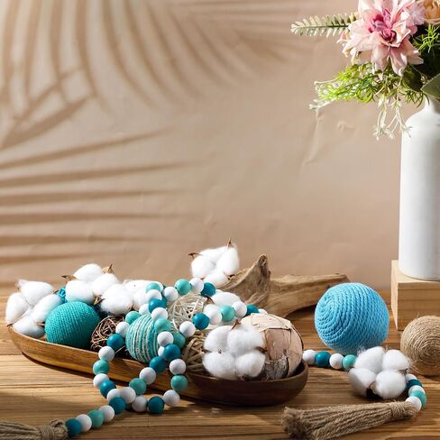 20 Pieces Decorative Balls for Bowls, Assorted Decorative Balls Set, Bowl Decorative Filler and 58 Inches Wood Bead Garland with Tassels for Vase Bowl Filler Table Decoration in Saudi Arabia
