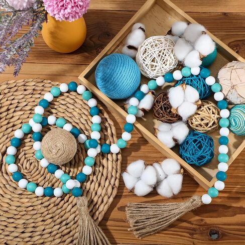 20 Pieces Decorative Balls for Bowls, Assorted Decorative Balls Set, Bowl Decorative Filler and 58 Inches Wood Bead Garland with Tassels for Vase Bowl Filler Table Decoration in Saudi Arabia