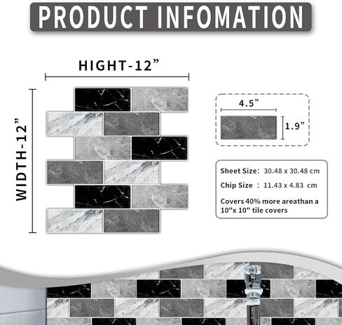 BSABSAQAA 10 Sheets Peel and Stick Backsplash for Kitchen 12"X12" Back Splash Adhesive Subway Wall Tile Sticker for Bathroom on Renter Friendlyn Marble 2-6 in Saudi Arabia