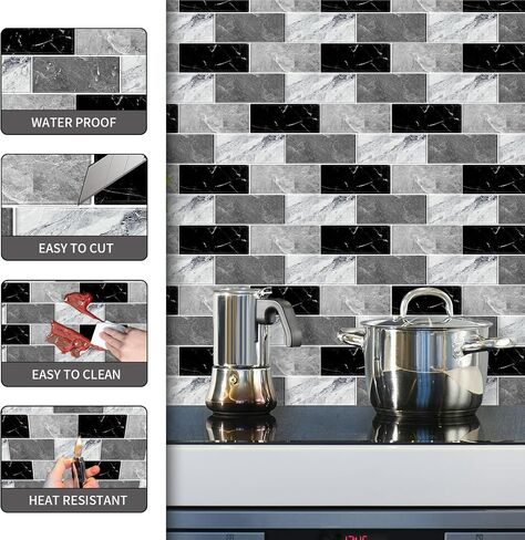 BSABSAQAA 10 Sheets Peel and Stick Backsplash for Kitchen 12"X12" Back Splash Adhesive Subway Wall Tile Sticker for Bathroom on Renter Friendlyn Marble 2-6 in Saudi Arabia