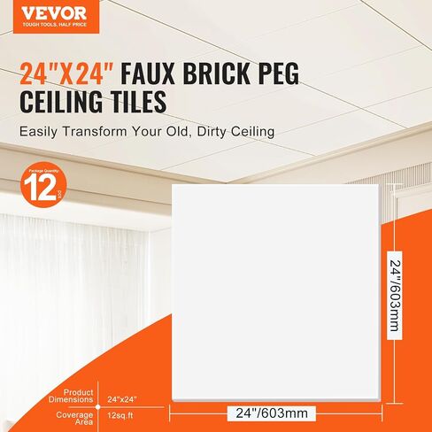 VEVOR 12-Pack 24 x 24 in Drop Ceiling Tiles - Premium PVC Foam Sheet, Fire-Rated & Flexible, Easy Installation, Home/Office Decoration, Smooth White in Saudi Arabia