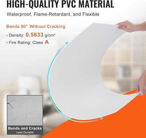 VEVOR 12-Pack 24 x 24 in Drop Ceiling Tiles - Premium PVC Foam Sheet, Fire-Rated & Flexible, Easy Installation, Home/Office Decoration, Smooth White in Saudi Arabia