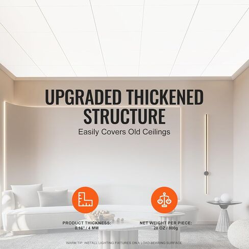 VEVOR 12-Pack 24 x 24 in Drop Ceiling Tiles - Premium PVC Foam Sheet, Fire-Rated & Flexible, Easy Installation, Home/Office Decoration, Smooth White in Saudi Arabia