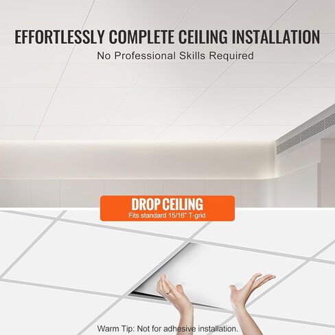 VEVOR 12-Pack 24 x 24 in Drop Ceiling Tiles - Premium PVC Foam Sheet, Fire-Rated & Flexible, Easy Installation, Home/Office Decoration, Smooth White in Saudi Arabia