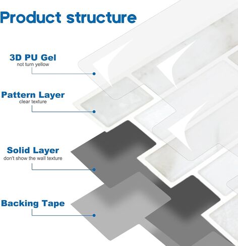 Yipscazo 10 Sheets Peel and Stick Backsplash for Kitchen Wall, 12''x12'' Waterproof Stick on Backsplash Smart Tiles for Bathroom,Removable Backsplash Wall Tiles in Slate White Marble in Saudi Arabia