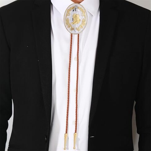 GelConnie Brown Bolo Tie for Men Women Gold Bolo Ties Men Rodeo Cowboy Leather Necktie Handmade Western Gift Accessories in Saudi Arabia