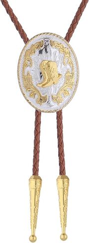 GelConnie Brown Bolo Tie for Men Women Gold Bolo Ties Men Rodeo Cowboy Leather Necktie Handmade Western Gift Accessories in Saudi Arabia