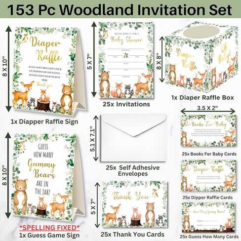 127 Pc Jungle Safari Baby Shower Invitations For Boy And Girl With Envelopes, Thank You Cards, Baby Book Request Cards, Diaper Raffle Tickets & Sign, Guess How Many Baby Shower Game -25 Guest Set in Saudi Arabia