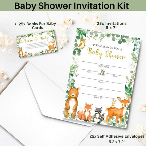 127 Pc Jungle Safari Baby Shower Invitations For Boy And Girl With Envelopes, Thank You Cards, Baby Book Request Cards, Diaper Raffle Tickets & Sign, Guess How Many Baby Shower Game -25 Guest Set in Saudi Arabia