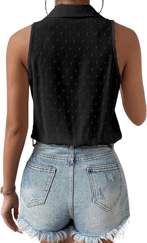 MakeMeChic Women's Collared Bodysuit Shirt Swiss Dots Sleeveless Button Front Tank Tops in Saudi Arabia