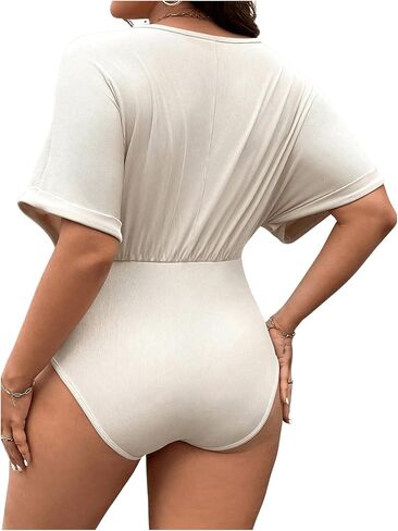 SOLY HUX Women's Plus Size V Neck Tummy Control Bodysuit Short Sleeve Ruched Leopard Tops in Saudi Arabia