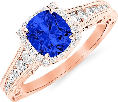 2.75 Carat Designer Halo Channel Set Round Diamond Engagement Ring with Milgrain 14K Gold with a 2 Carat Cushion Cut AAA Quality Blue Sapphire (Heirloom Quality) in Kuwait