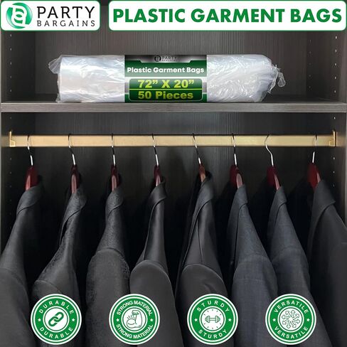 Party Bargains 72x20 Inch Clear Plastic Garment Bags, 50 Pack in Saudi Arabia