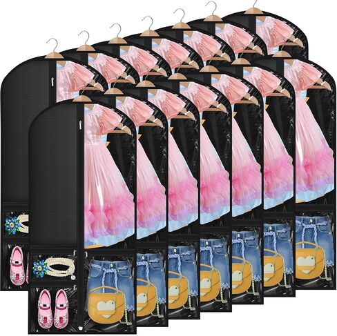 14 Pcs Garment Bags for Dance Costumes Clear PVC with Zippers 24 x 50 Inch Suits Bag with Pockets Dance Costume Organizer Carrier for Storage Cover for Adult(Fully Transparent White,Classic) in Saudi Arabia