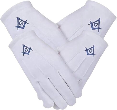 Masonic Gloves Blue Lodge Square & Compass Embroidered Logo White 100% Cotton (2 Pair) in Saudi Arabia