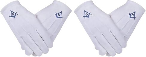 Masonic Gloves Blue Lodge Square & Compass Embroidered Logo White 100% Cotton (2 Pair) in Saudi Arabia