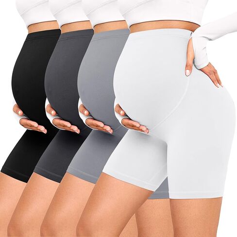 VALANDY Creamlush 4 Pack Maternity Shorts–Over The Belly Buttery Soft Stretchy Maternity Lounge Yoga Shorts in Kuwait
