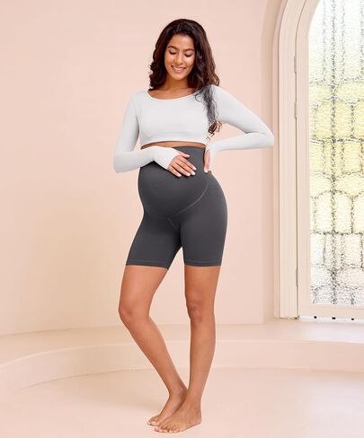 VALANDY Creamlush 4 Pack Maternity Shorts–Over The Belly Buttery Soft Stretchy Maternity Lounge Yoga Shorts in Kuwait