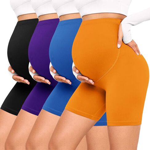 VALANDY Creamlush 4 Pack Maternity Shorts–Over The Belly Buttery Soft Stretchy Maternity Lounge Yoga Shorts in Kuwait