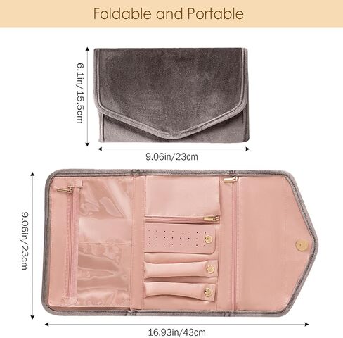 منظم مجوهرات السفر ، لفة مجوهرات قابلة للطي للحلقات ، القلادات ، الأقراط ، الأساور-تخزين السفر المدمج (أبيض) in Kuwait