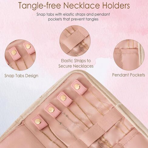 منظم مجوهرات السفر ، لفة مجوهرات قابلة للطي للحلقات ، القلادات ، الأقراط ، الأساور-تخزين السفر المدمج (أبيض) in Kuwait