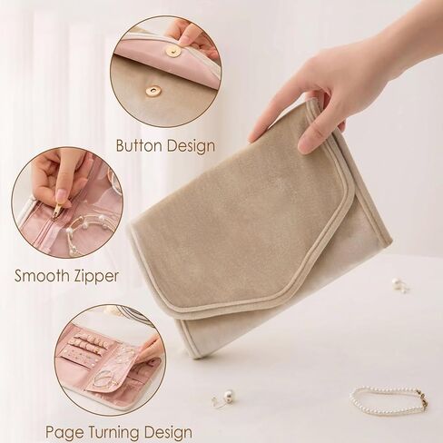 منظم مجوهرات السفر ، لفة مجوهرات قابلة للطي للحلقات ، القلادات ، الأقراط ، الأساور-تخزين السفر المدمج (أبيض) in Kuwait