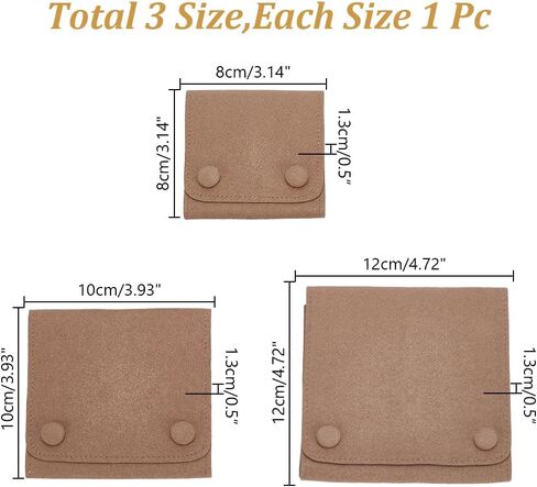 ARRICRAFT 3 PCS الألياف الدقيقة لفات المجوهرات ، 3 أحجام مربع مربع مربع محمولة معصم معصم حقيبة حقيبة حقيبة مع منظم لزراء لات in Kuwait