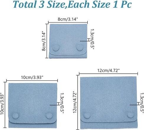 ARRICRAFT 3 PCS الألياف الدقيقة لفات المجوهرات ، 3 أحجام مربع مربع مربع محمولة معصم معصم حقيبة حقيبة حقيبة مع منظم لزراء لات in Kuwait