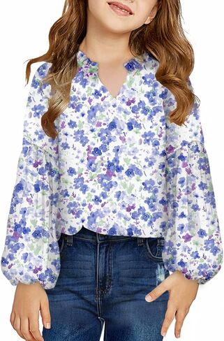 blibean Girl Flower Bell Sleeve Blouse Floral Fall Tops 4-15 Years in Saudi Arabia