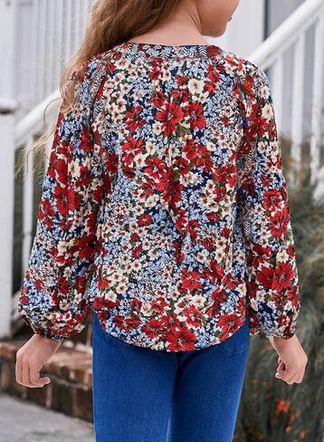 blibean Girl Flower Bell Sleeve Blouse Floral Fall Tops 4-15 Years in Saudi Arabia