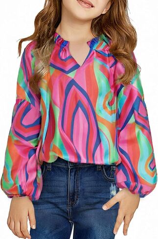blibean Girl Flower Bell Sleeve Blouse Floral Fall Tops 4-15 Years in Saudi Arabia