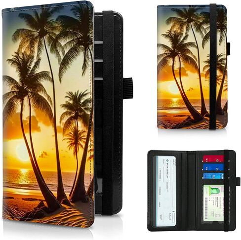 Checkbook Cover for Men and Women Personal Checkbook PU Leather Check Book Credit Card Holder Wallet with RFID Protection & Built-in Pen Holder for Duplicate Checks,Beach Coconut Tree in Saudi Arabia