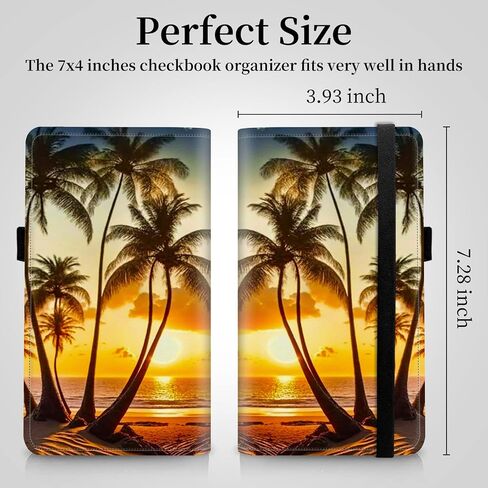 Checkbook Cover for Men and Women Personal Checkbook PU Leather Check Book Credit Card Holder Wallet with RFID Protection & Built-in Pen Holder for Duplicate Checks,Beach Coconut Tree in Saudi Arabia