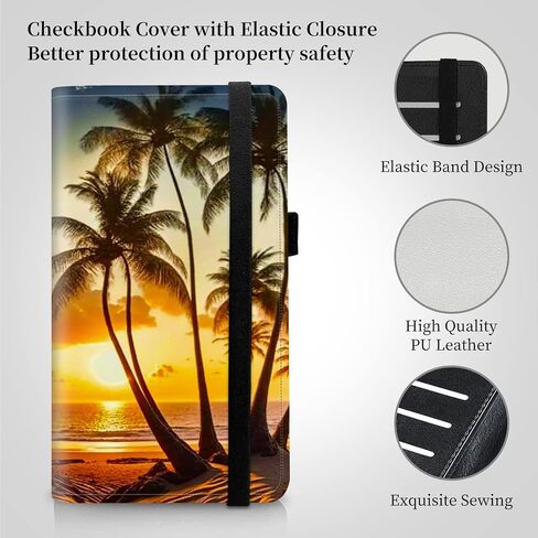 Checkbook Cover for Men and Women Personal Checkbook PU Leather Check Book Credit Card Holder Wallet with RFID Protection & Built-in Pen Holder for Duplicate Checks,Beach Coconut Tree in Saudi Arabia