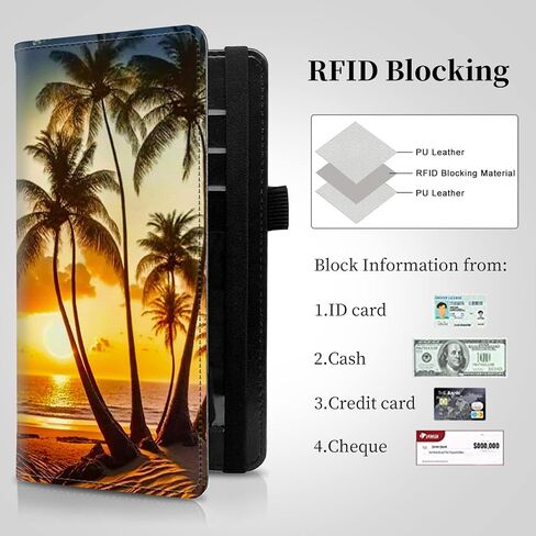 Checkbook Cover for Men and Women Personal Checkbook PU Leather Check Book Credit Card Holder Wallet with RFID Protection & Built-in Pen Holder for Duplicate Checks,Beach Coconut Tree in Saudi Arabia