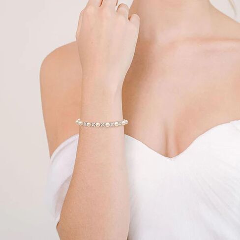 EVER FAITH Gorgeous Cubic Zirconia Wedding Jewelry for Bride Bridesmaid, Elegant Simulated Pearl Teardrop Tennis Bracelet Gift for Women in Saudi Arabia