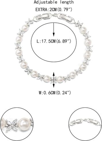 EVER FAITH Gorgeous Cubic Zirconia Wedding Jewelry for Bride Bridesmaid, Elegant Simulated Pearl Teardrop Tennis Bracelet Gift for Women in Saudi Arabia
