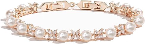 EVER FAITH Gorgeous Cubic Zirconia Wedding Jewelry for Bride Bridesmaid, Elegant Simulated Pearl Teardrop Tennis Bracelet Gift for Women in Saudi Arabia