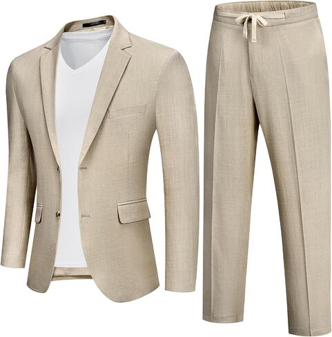 MAGE MALE Men's 2 Piece Linen Suits Set Casual Lightweight Blazer Jacket and Pants for Wedding Business Prom in Saudi Arabia