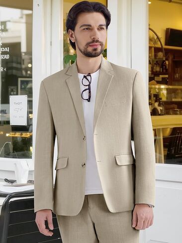 MAGE MALE Men's 2 Piece Linen Suits Set Casual Lightweight Blazer Jacket and Pants for Wedding Business Prom in Saudi Arabia