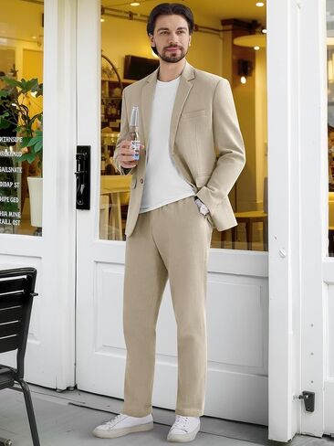 MAGE MALE Men's 2 Piece Linen Suits Set Casual Lightweight Blazer Jacket and Pants for Wedding Business Prom in Saudi Arabia