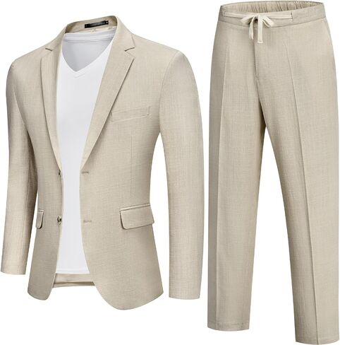 MAGE MALE Men's 2 Piece Linen Suits Set Casual Lightweight Blazer Jacket and Pants for Wedding Business Prom in Saudi Arabia