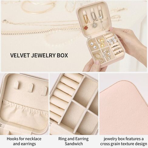 Travel Jewelry Case, Small Portable Organizer, Compact PU Leather Box for Rings, Earrings, Necklaces, Lipsticks, Gift for Women (Pink) in Saudi Arabia