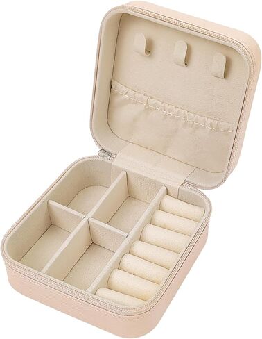 Travel Jewelry Case, Small Portable Organizer, Compact PU Leather Box for Rings, Earrings, Necklaces, Lipsticks, Gift for Women (Pink) in Saudi Arabia