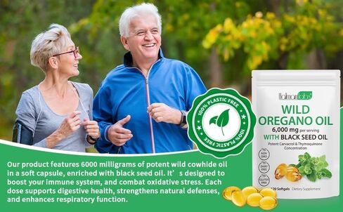 Oil of Oregano Softgels 6000mg Per Serving 120 Count | 2 in 1 Formulated with Black Seed Oil 200mg, 4X Strength Carvacrol & Thymoquinone | Plant Based, Non-GMO & Immune Support in Kuwait